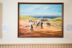 Painting of the Battle of Fort Titus by Ellen Duncan in the Territorial Capital Museum in Lecompton, Kansas.
