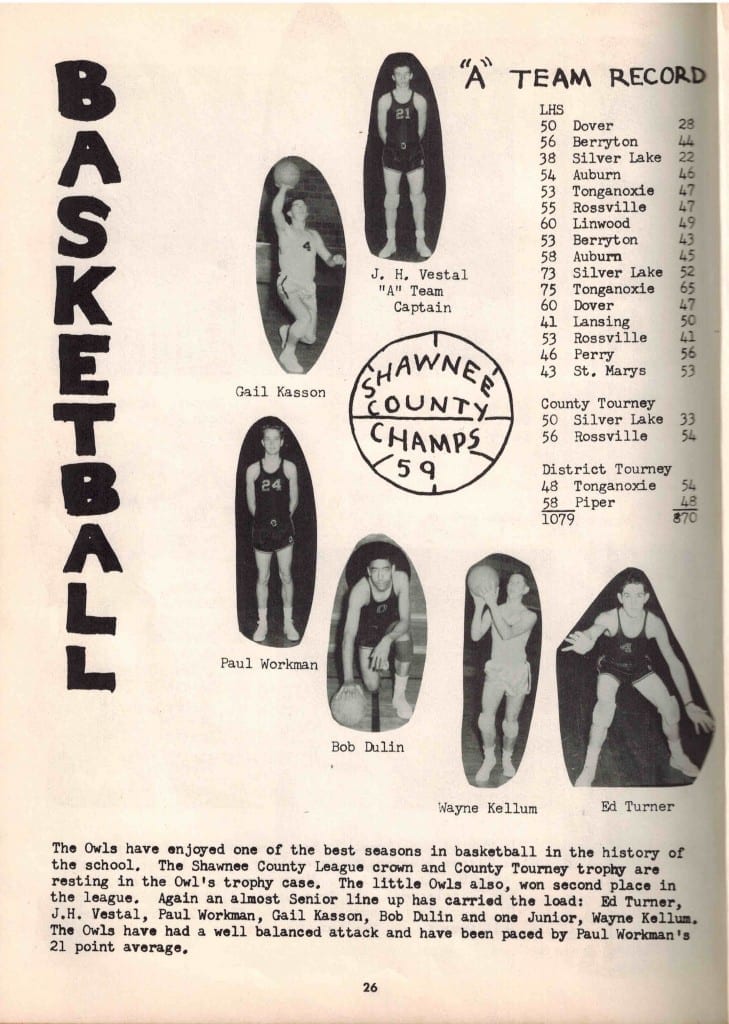 1959 Basketball team, page from yearbook