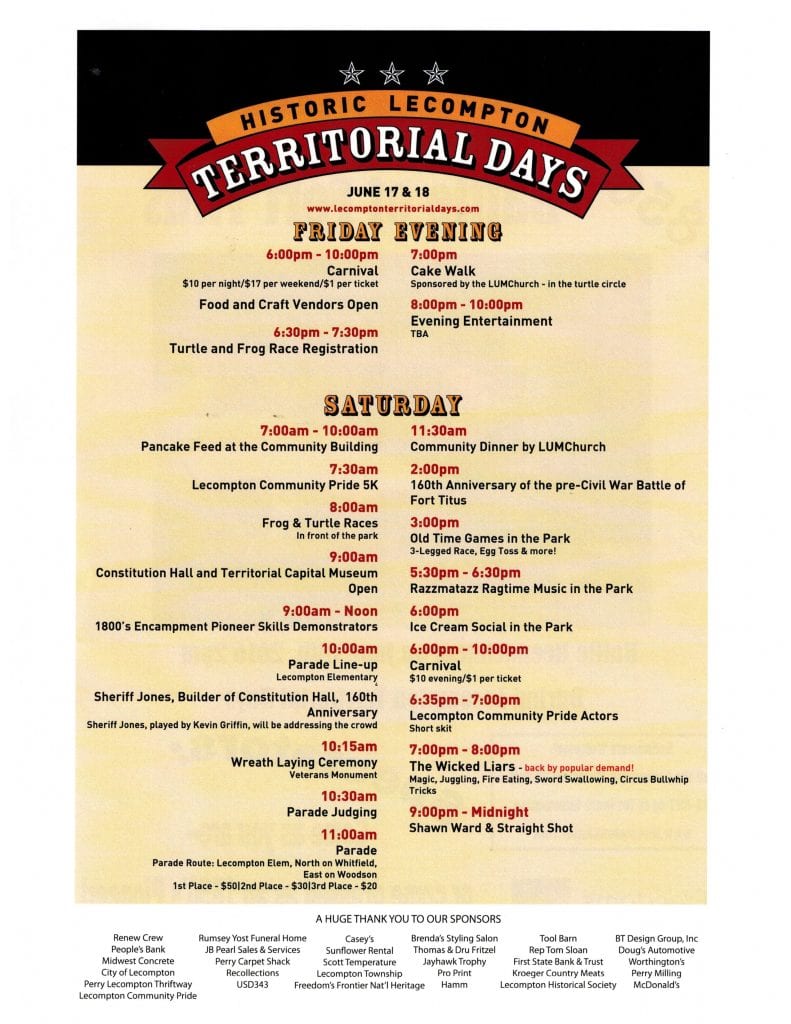 2016 Territorial Days schedule