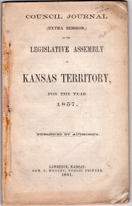 From the Lecompton Historical Society archives, Extra session, 1857, Kansas Territory